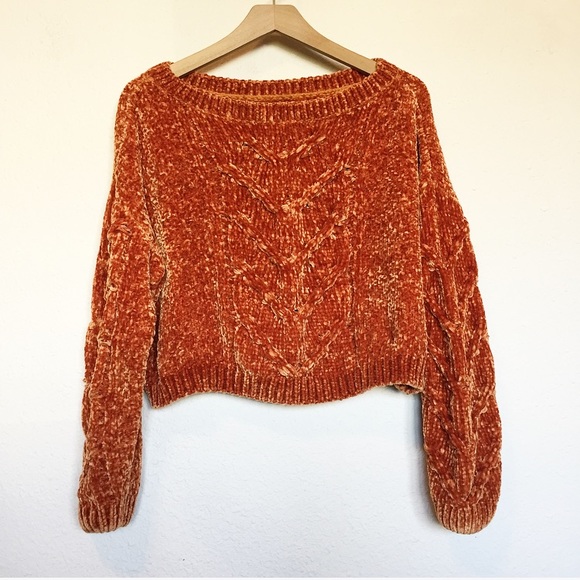 Forever 21 Sweaters - Chenille Cropped Orange Fall Knit Sweater